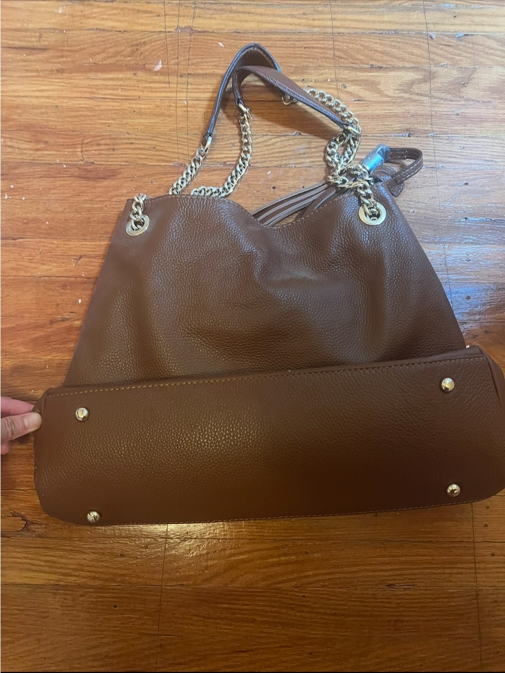 Gucci Brown Pebbled Leather Shoulder Bag with Gold Chain Straps - Picture 3 of 4